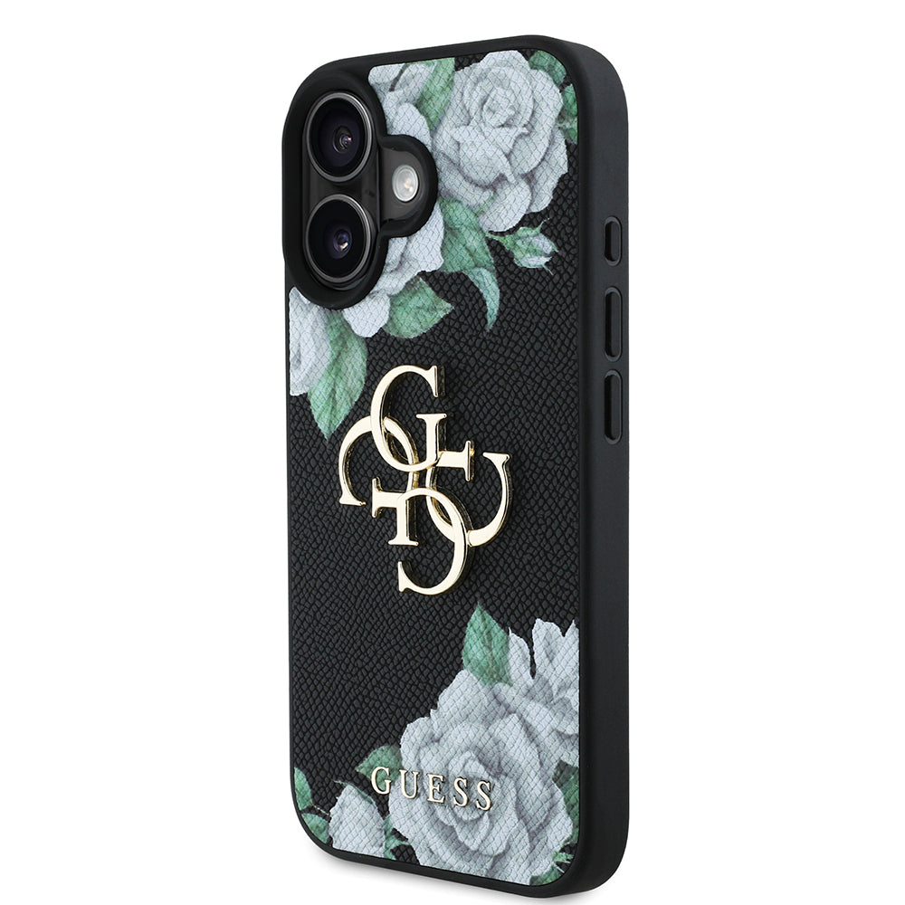 iPhone 16 Kılıf Guess Orjinal Lisanslı Gül Baskılı Büyük Metal Logo Dizaynlı Kılıf