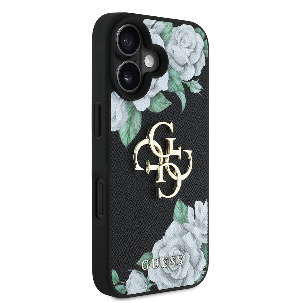 iPhone 16 Kılıf Guess Orjinal Lisanslı Gül Baskılı Büyük Metal Logo Dizaynlı Kılıf