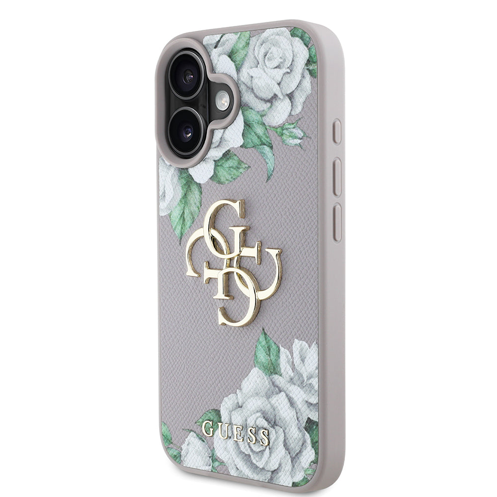 iPhone 16 Kılıf Guess Orjinal Lisanslı Gül Baskılı Büyük Metal Logo Dizaynlı Kılıf