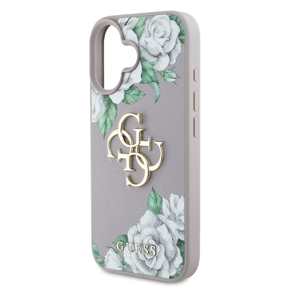 iPhone 16 Kılıf Guess Orjinal Lisanslı Gül Baskılı Büyük Metal Logo Dizaynlı Kılıf