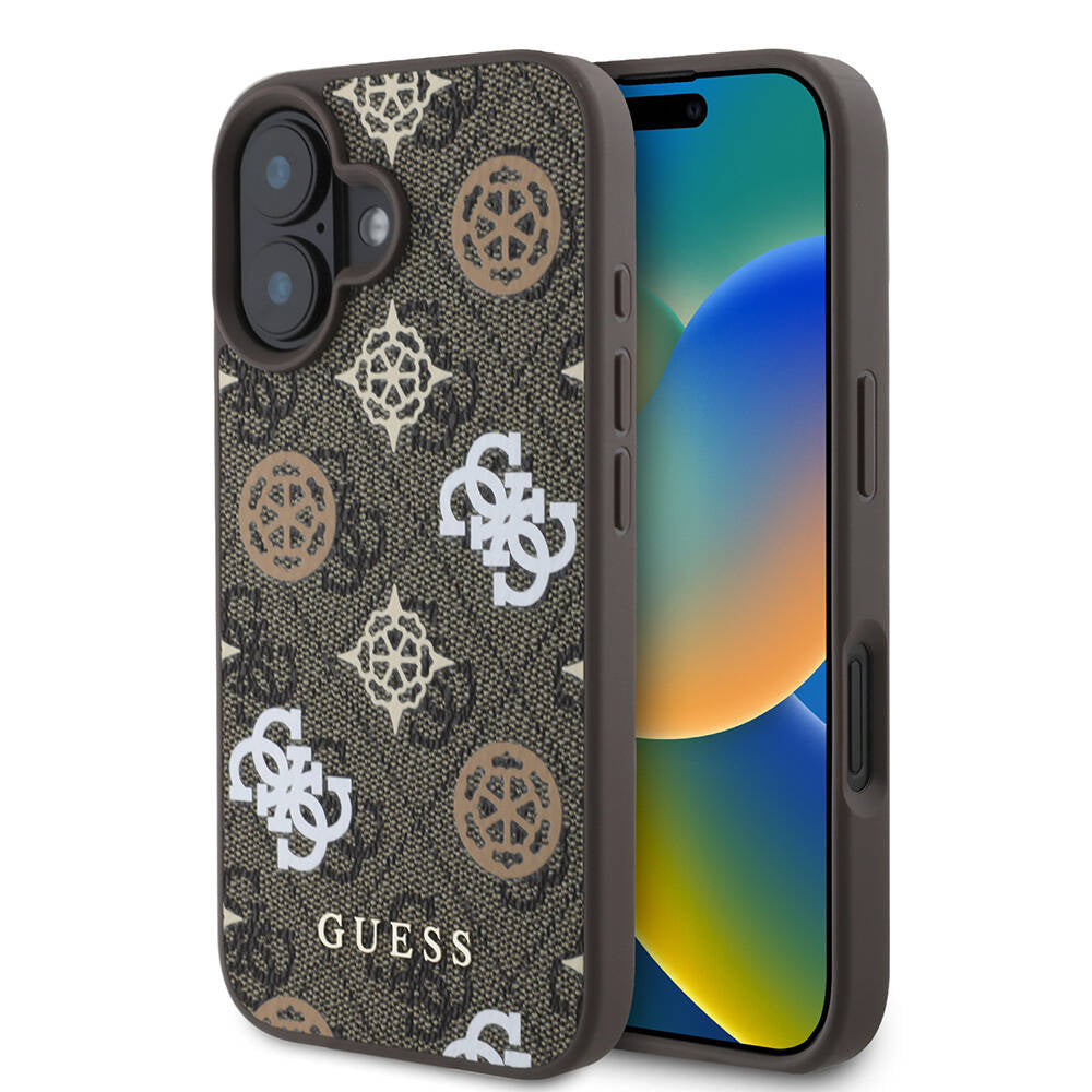 Guess iPhone 16 Orjinal Lisanslı Magsafe Şarj Özellikli 4G Desenli Yazı Logolu Peony Telefon Kılıfı - 9