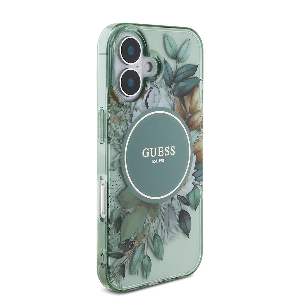Guess iPhone 16 Orjinal Lisanslı Magsafe Şarj Özellikli IML Baskılı Çiçek İnci Bileklikli Telefon Kılıfı - 4