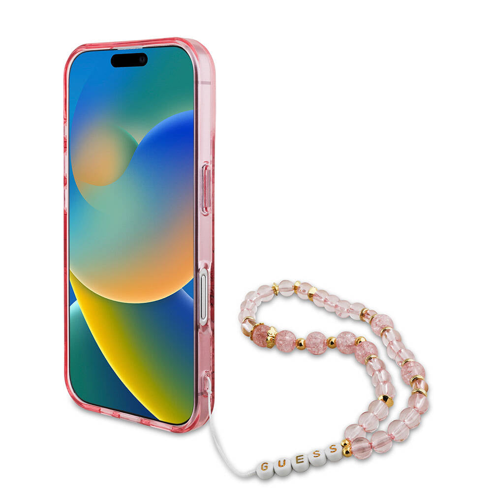 Guess iPhone 16 Orjinal Lisanslı Magsafe Şarj Özellikli IML Baskılı Çiçek İnci Bileklikli Telefon Kılıfı - 14