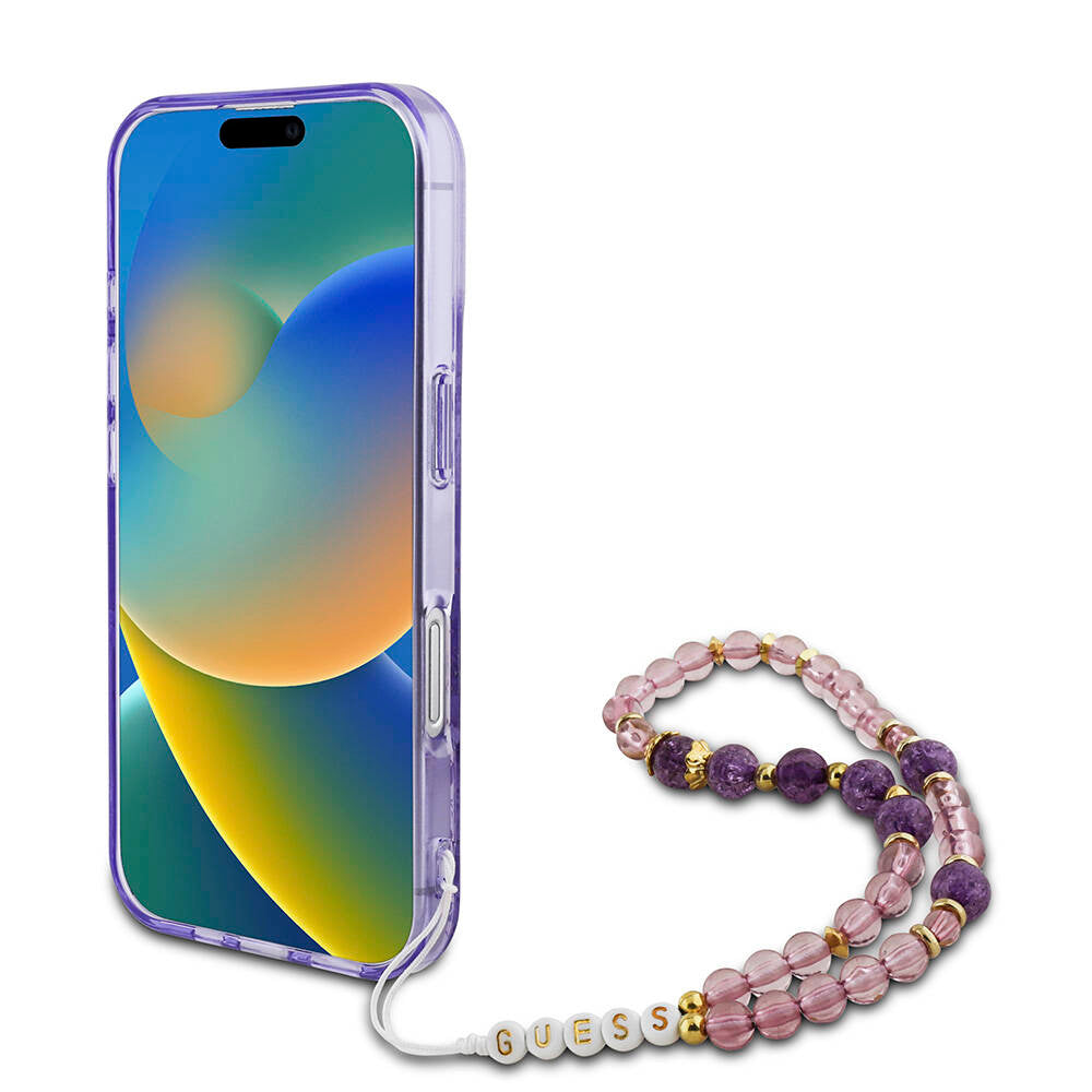 Guess iPhone 16 Orjinal Lisanslı Magsafe Şarj Özellikli IML Baskılı Çiçek İnci Bileklikli Telefon Kılıfı - 18