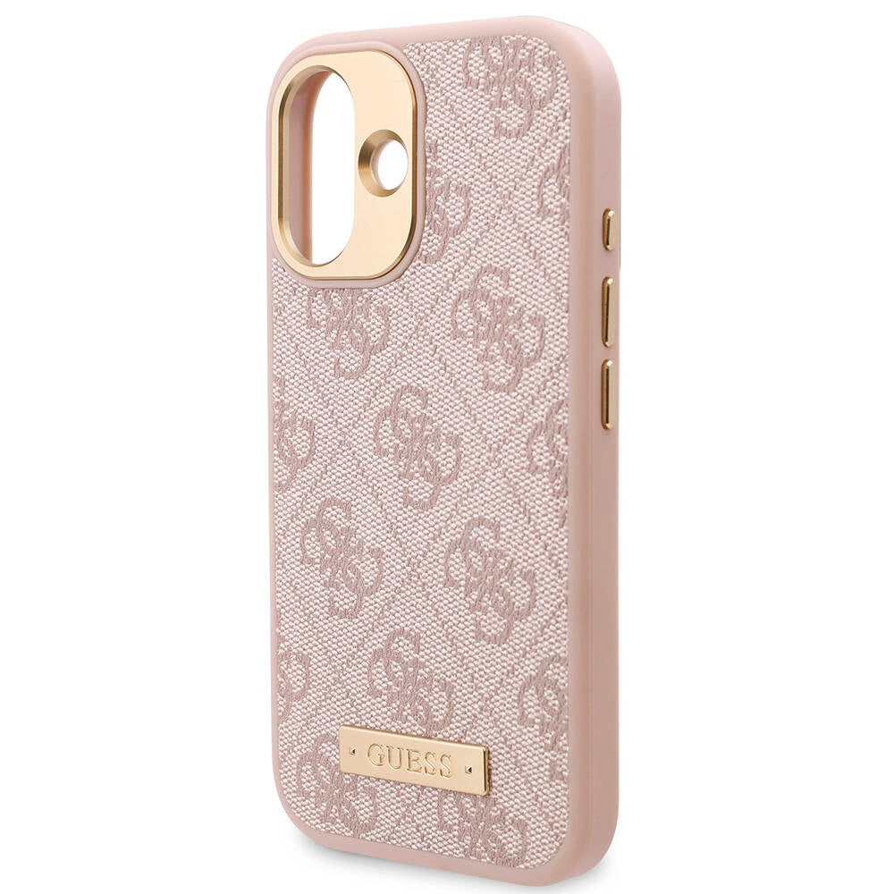 Guess iPhone 16 Orjinal Lisanslı Magsafe Şarj Özellikli PU 4G Desenli Metal Plaka Klasik Logolu Telefon Kılıfı - 6