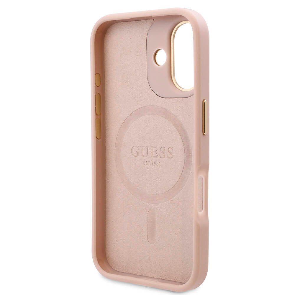 Guess iPhone 16 Orjinal Lisanslı Magsafe Şarj Özellikli PU 4G Desenli Metal Plaka Klasik Logolu Telefon Kılıfı - 7