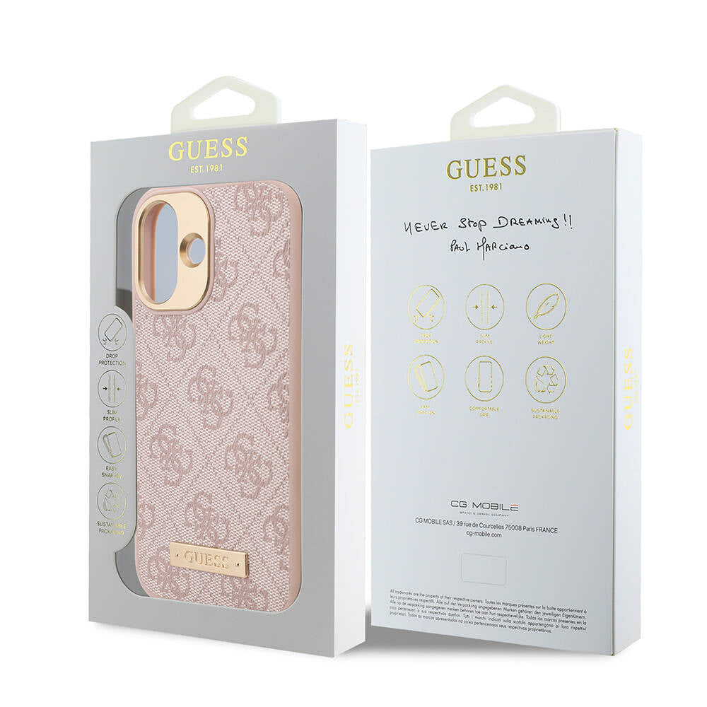 Guess iPhone 16 Orjinal Lisanslı Magsafe Şarj Özellikli PU 4G Desenli Metal Plaka Klasik Logolu Telefon Kılıfı - 8