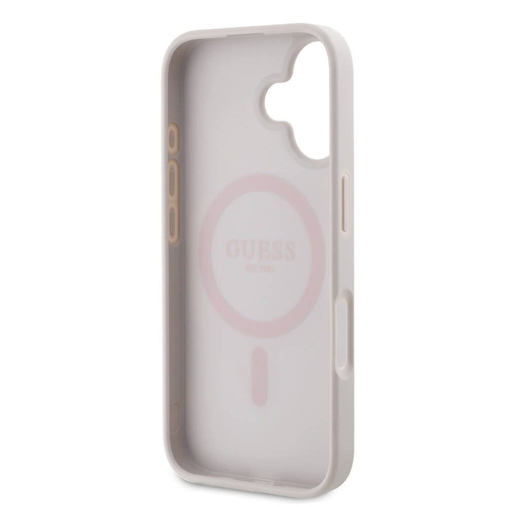 Guess iPhone 16 Orjinal Lisanslı Magsafe Şarj Özellikli PU Deri 4G Desenli Taşlı Üçgen Logolu Telefon Kılıfı - 17