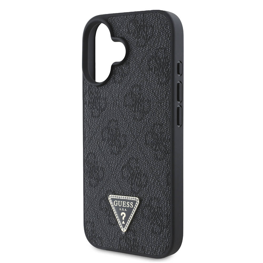 Guess iPhone 16 Orjinal Lisanslı Magsafe Şarj Özellikli PU Deri 4G Desenli Taşlı Üçgen Logolu Telefon Kılıfı - 6