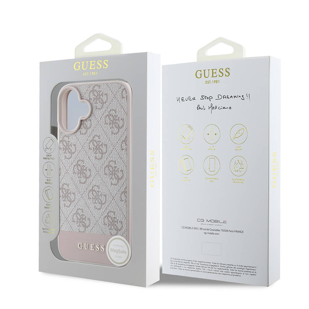 Guess iPhone 16 Orjinal Lisanslı Magsafe Şarj Özellikli PU Deri Şerit Logo Dizaynlı Telefon Kılıfı - 8