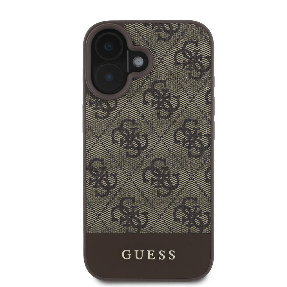 Guess iPhone 16 Orjinal Lisanslı Magsafe Şarj Özellikli PU Deri Şerit Logo Dizaynlı Telefon Kılıfı - 10