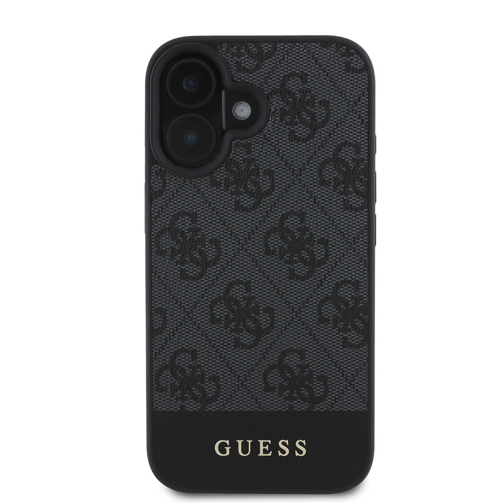 Guess iPhone 16 Orjinal Lisanslı Magsafe Şarj Özellikli PU Deri Şerit Logo Dizaynlı Telefon Kılıfı - 16