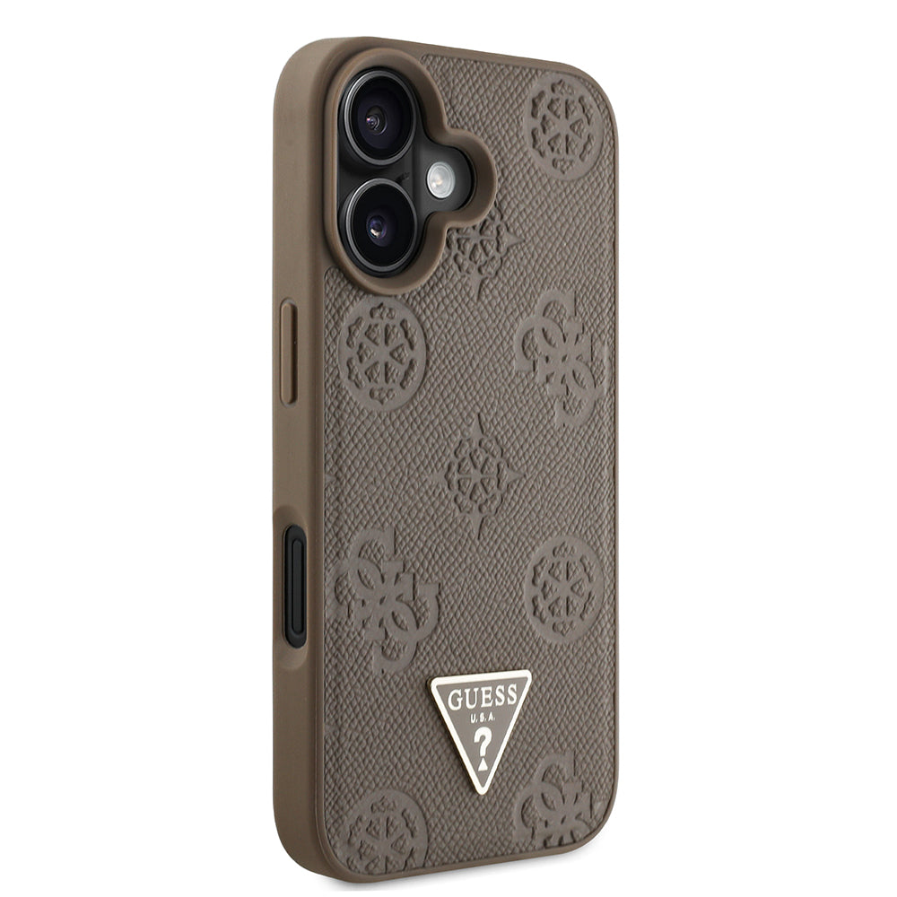 Guess iPhone 16 Orjinal Lisanslı M-safe Şarj Özellikli Sıcak Baskılı Üçgen Logolu PU Deri Peony Kılıf