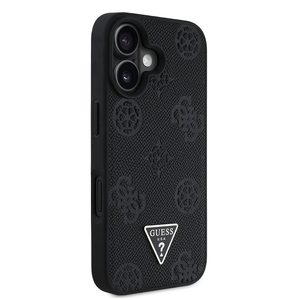 Guess iPhone 16 Orjinal Lisanslı M-safe Şarj Özellikli Sıcak Baskılı Üçgen Logolu PU Deri Peony Kılıf