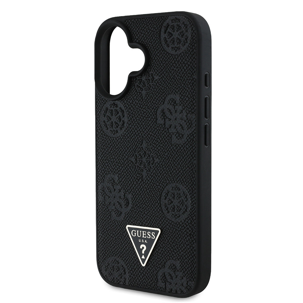 Guess iPhone 16 Orjinal Lisanslı M-safe Şarj Özellikli Sıcak Baskılı Üçgen Logolu PU Deri Peony Kılıf