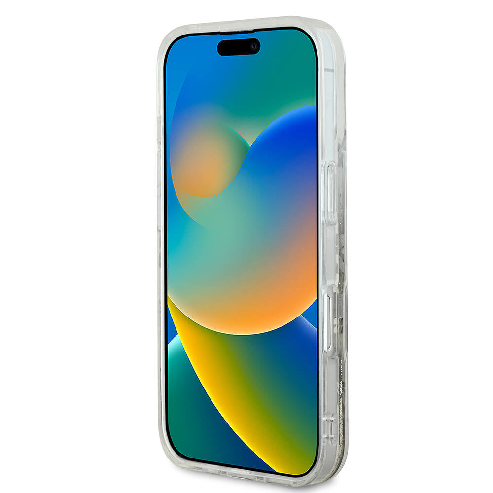 Guess iPhone 16 Orjinal Lisanslı Magsafe Şarj Özellikli Sıvılı Simli Çiçek Desenli Telefon Kılıfı - 12