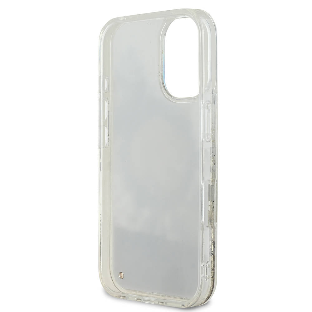 Guess iPhone 16 Orjinal Lisanslı Magsafe Şarj Özellikli Sıvılı Simli Çiçek Desenli Telefon Kılıfı - 14