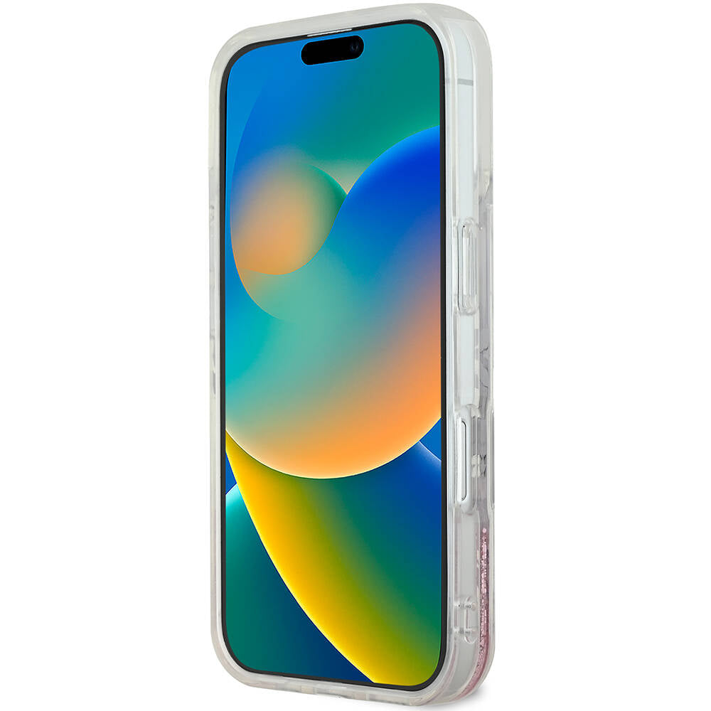 Guess iPhone 16 Orjinal Lisanslı Magsafe Şarj Özellikli Sıvılı Simli Çiçek Desenli Telefon Kılıfı - 16