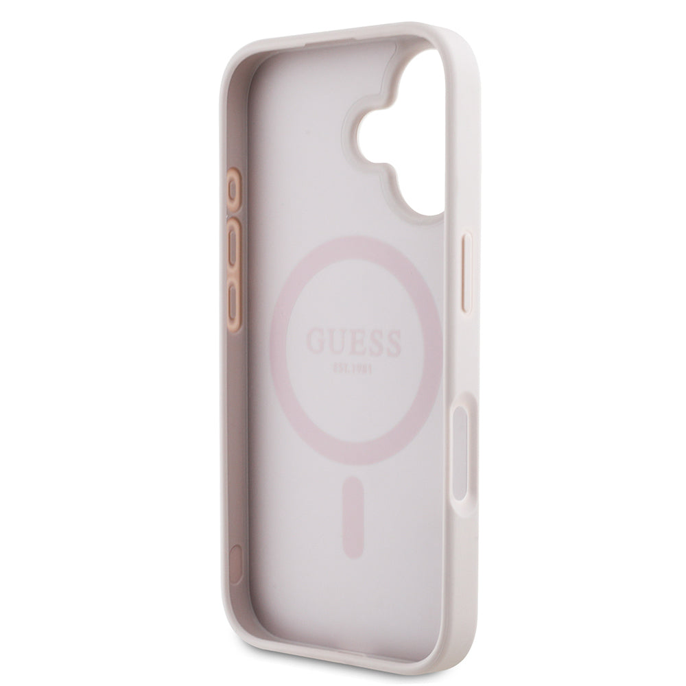 Guess iPhone 16 Orjinal Lisanslı M-safe Şarj Özellikli Yazı Logolu Circle Classic Kılıf
