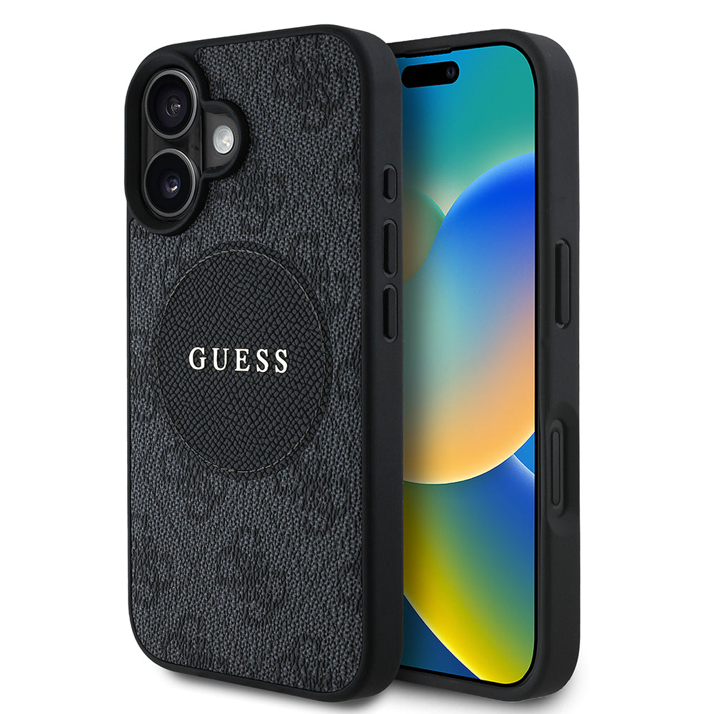Guess iPhone 16 Orjinal Lisanslı M-safe Şarj Özellikli Yazı Logolu Circle Classic Kılıf