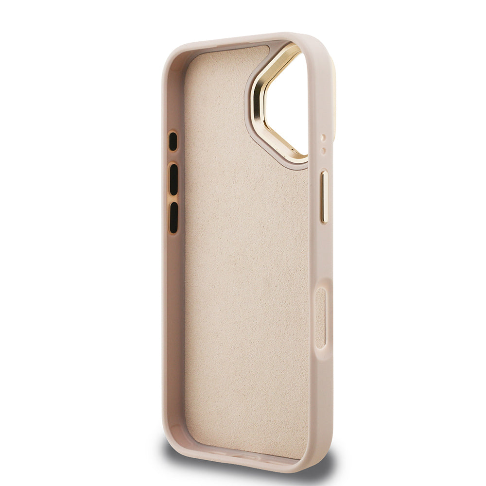 iPhone 16 Kılıf Guess Orjinal Lisanslı PU Deri 4G Desenli Metal Büyük 4G ve Yazı Logolu Kamera Standlı Kılıf