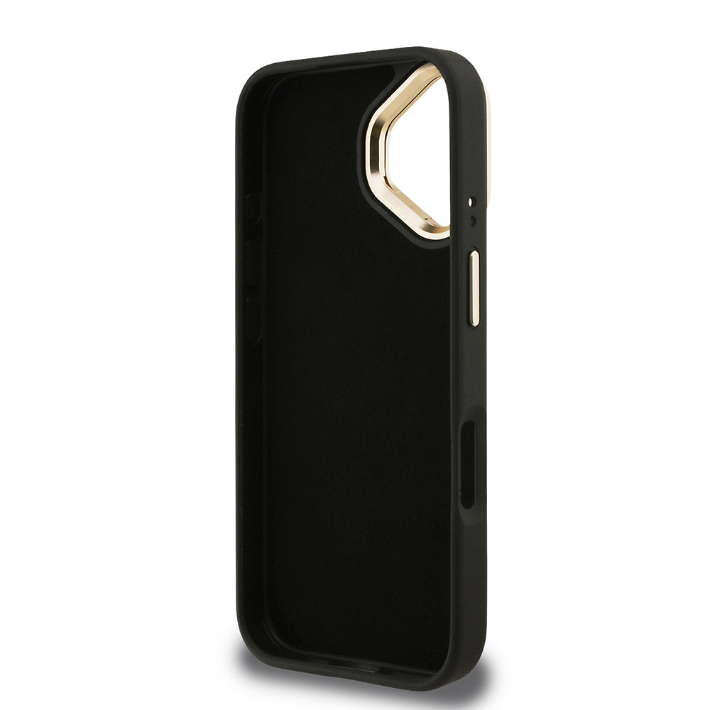 iPhone 16 Kılıf Guess Orjinal Lisanslı PU Deri 4G Desenli Metal Büyük 4G ve Yazı Logolu Kamera Standlı Kılıf