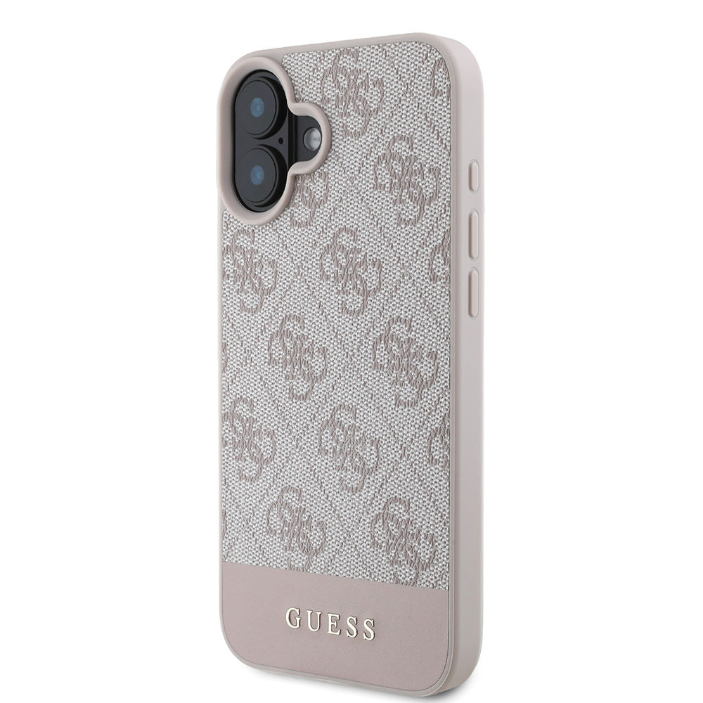 Guess iPhone 16 Orjinal Lisanslı PU Deri Şerit Logo Dizaynlı Telefon Kılıfı