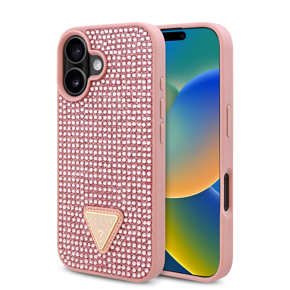 Guess iPhone 16 Orjinal Lisanslı Taşlı Arka Yüzey Üçgen Logolu Telefon Kılıfı-9
