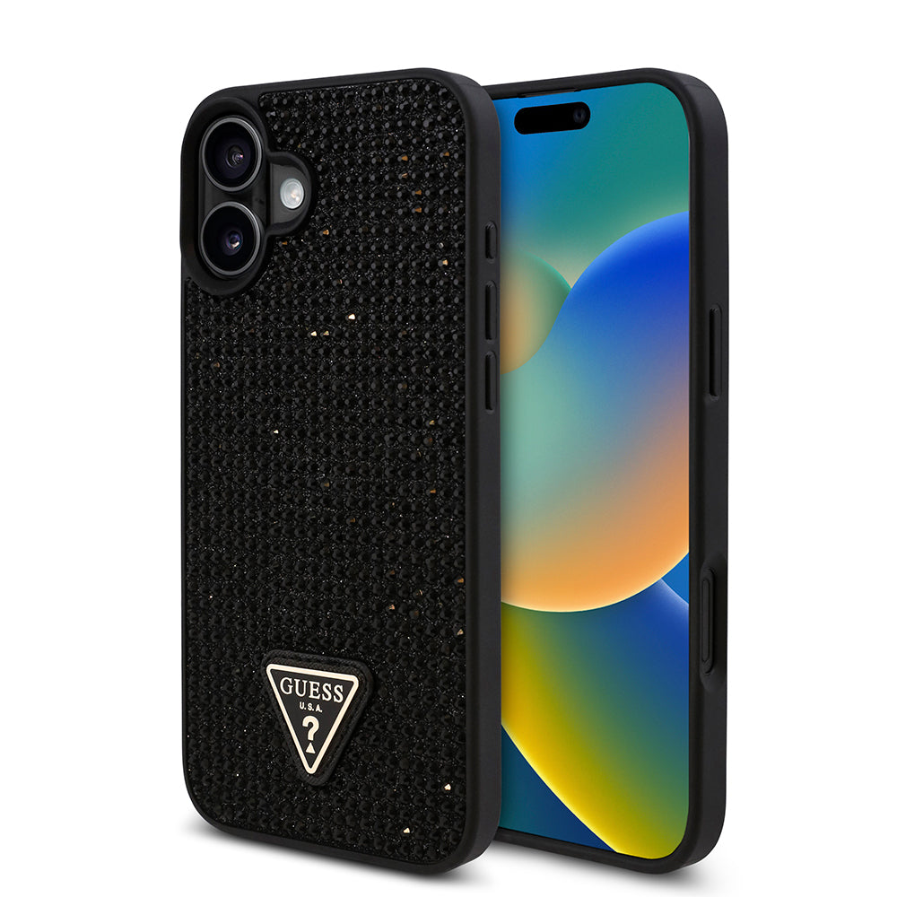 Guess iPhone 16 Orjinal Lisanslı Taşlı Arka Yüzey Üçgen Logolu Telefon Kılıfı-17