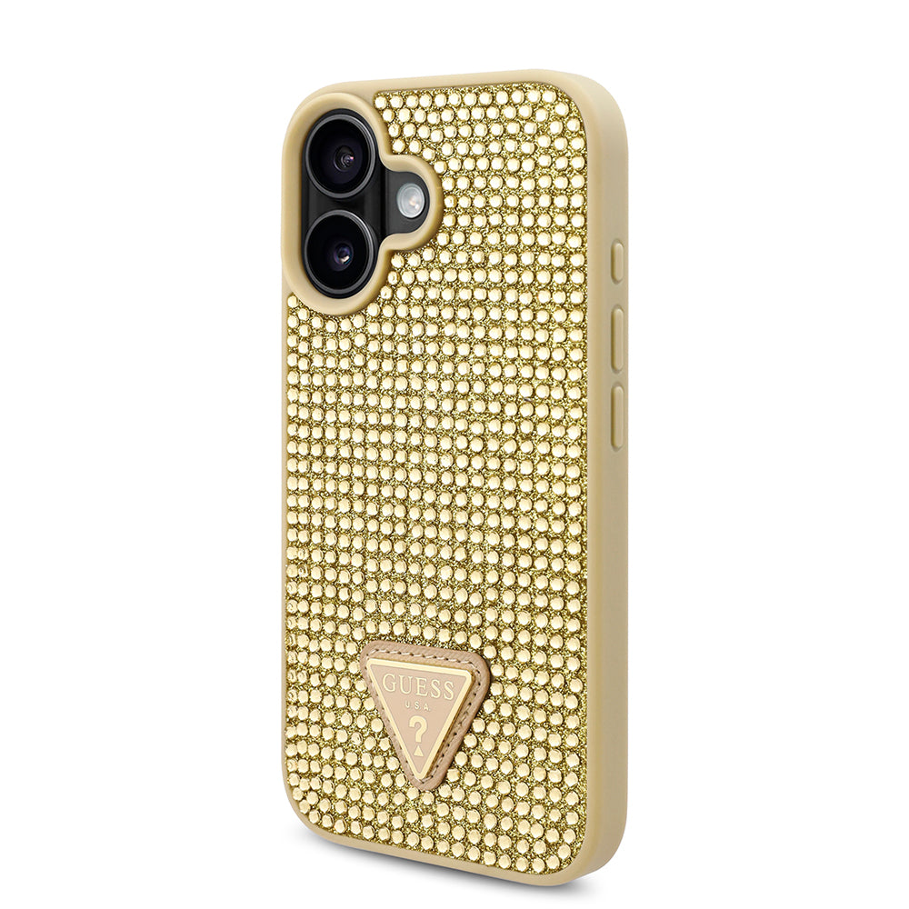 Guess iPhone 16 Orjinal Lisanslı Taşlı Arka Yüzey Üçgen Logolu Telefon Kılıfı-26