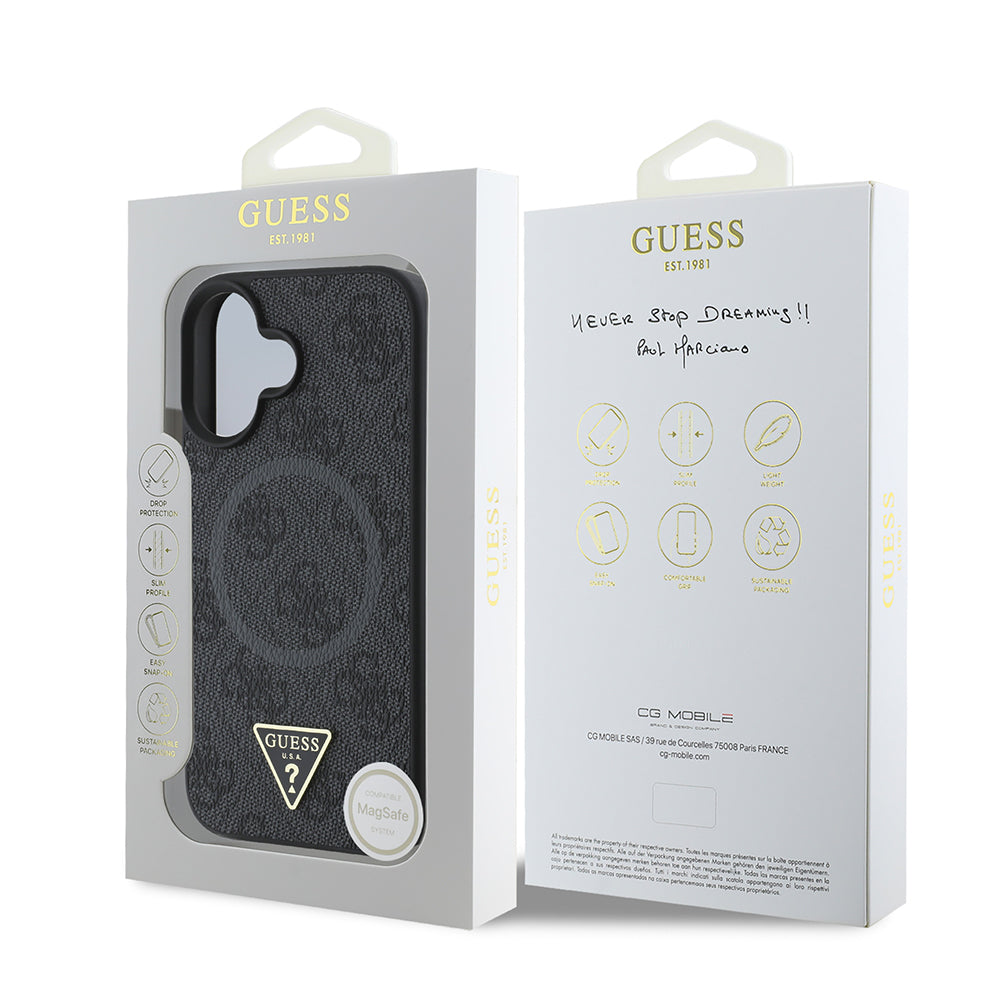 Guess iPhone 16 Orjinal Lisanslı Magsafe Şarj Özellikli PU Üçgen Logo 4G Desenli Telefon Kılıfı-22