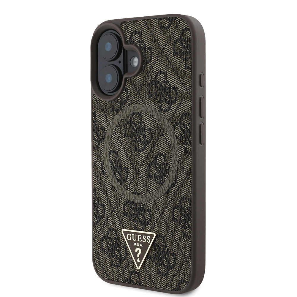 Guess iPhone 16 Orjinal Lisanslı Magsafe Şarj Özellikli PU Üçgen Logo 4G Desenli Telefon Kılıfı-23