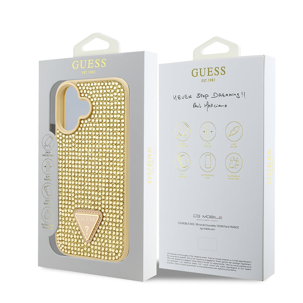 Guess iPhone 16 Orjinal Lisanslı Taşlı Arka Yüzey Üçgen Logolu Telefon Kılıfı-32