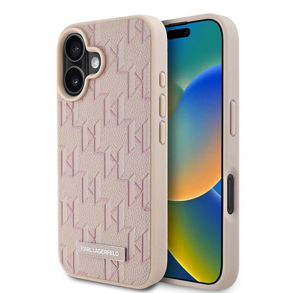 Karl Lagerfeld iPhone 16 Orjinal Lisanslı Magsafe Şarj Özellikli KL Yazılı Hot Stamp Telefon Kılıfı-2