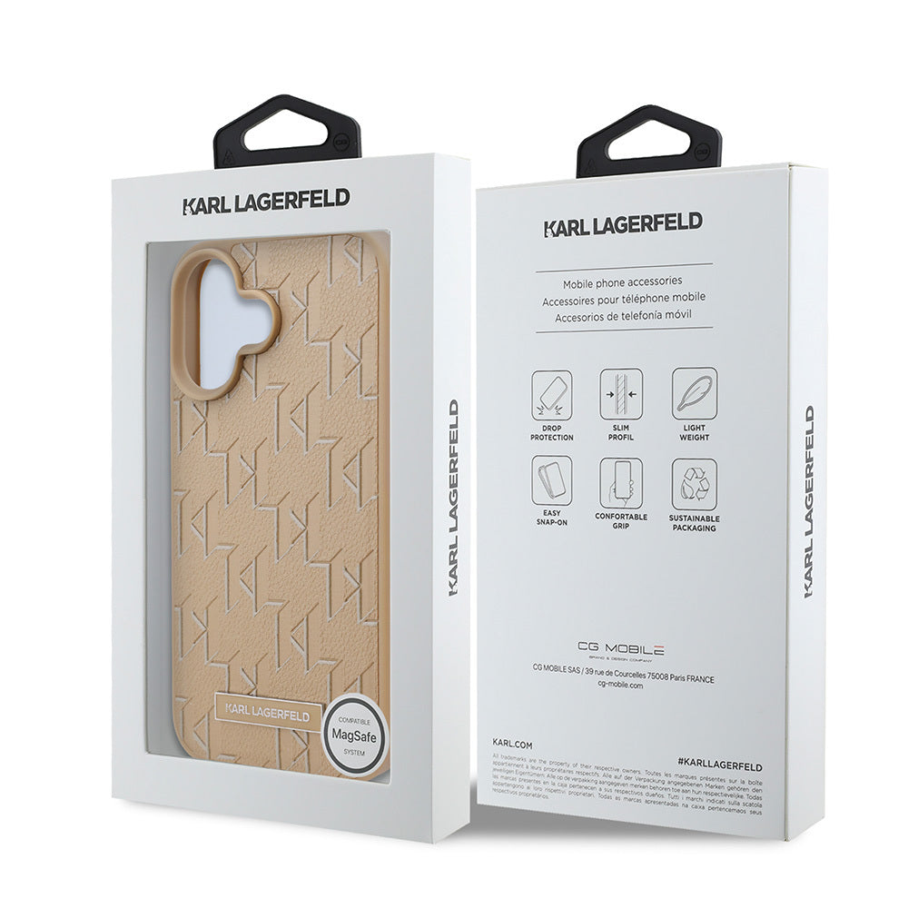 Karl Lagerfeld iPhone 16 Orjinal Lisanslı Magsafe Şarj Özellikli KL Yazılı Hot Stamp Telefon Kılıfı-9