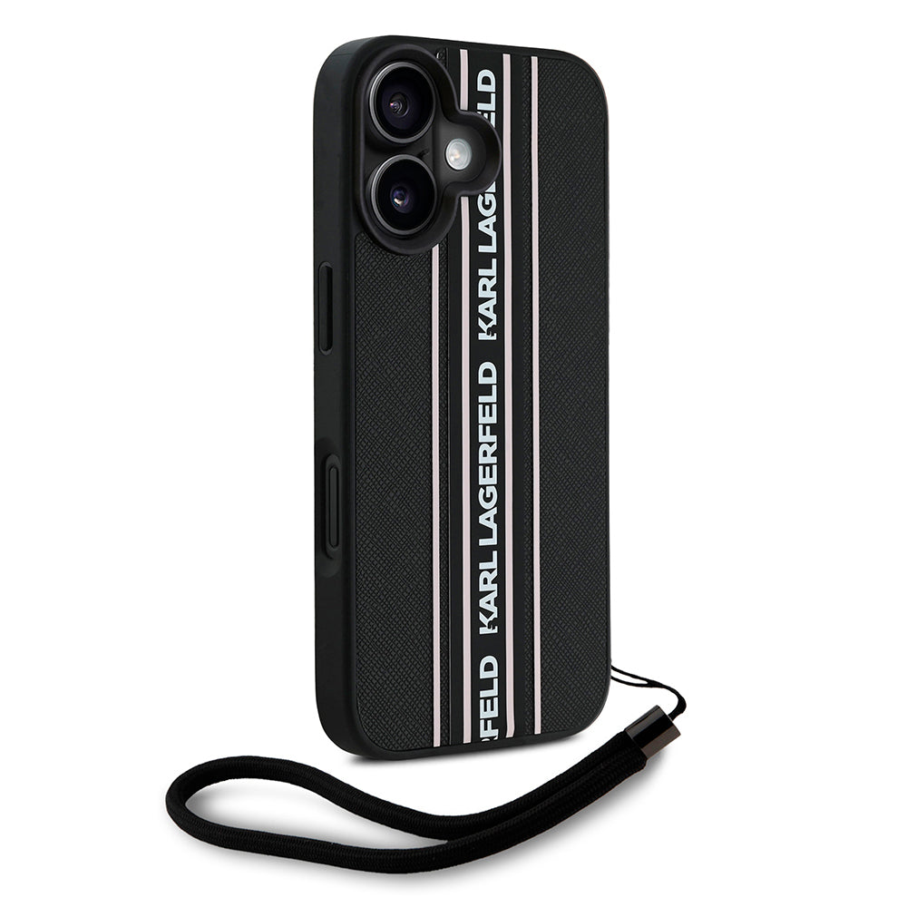 Karl Lagerfeld iPhone 16 Orjinal Lisanslı Askılı Saffiano Athleisure Şerit Çizgili Telefon Kılıfı-2