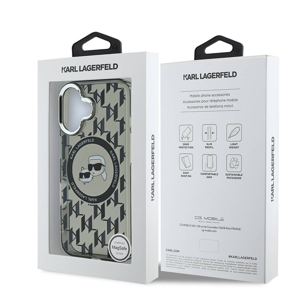 Karl Lagerfeld iPhone 16 Orjinal Lisanslı Magsafe Şarj Özellikli IML Baskılı Metal Monogram KC Heads Telefon Kılıfı - 8