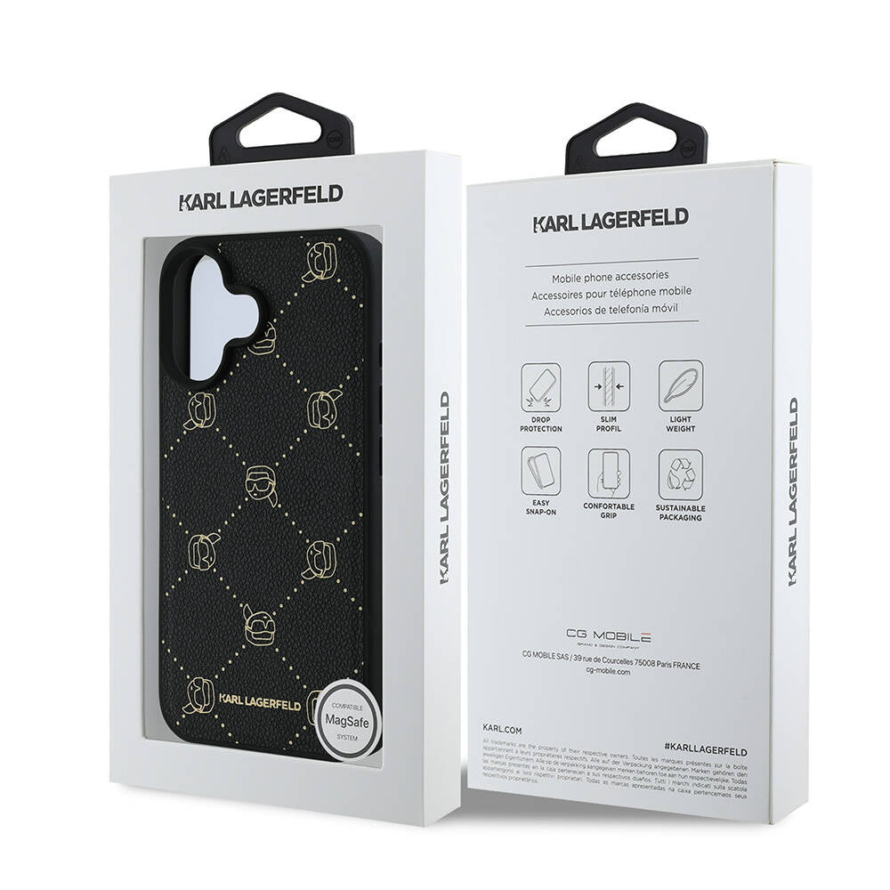 Karl Lagerfeld iPhone 16 Orjinal Lisanslı Magsafe Şarj Özellikli PU Deri Karl Heads Desenli Klasik Logolu Telefon Kılıfı - 8