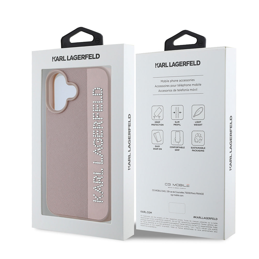 Karl Lagerfeld iPhone 16 Orjinal Lisanslı Anahtarlıklı Taşlı KL Yazılı Saffiano Rhinestones Telefon Kılıfı-14