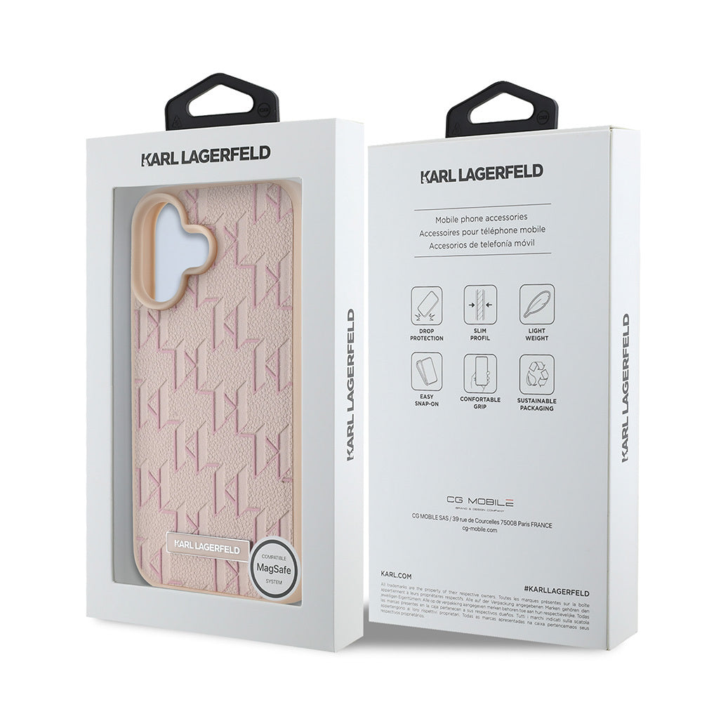 Karl Lagerfeld iPhone 16 Orjinal Lisanslı Magsafe Şarj Özellikli KL Yazılı Hot Stamp Telefon Kılıfı-21