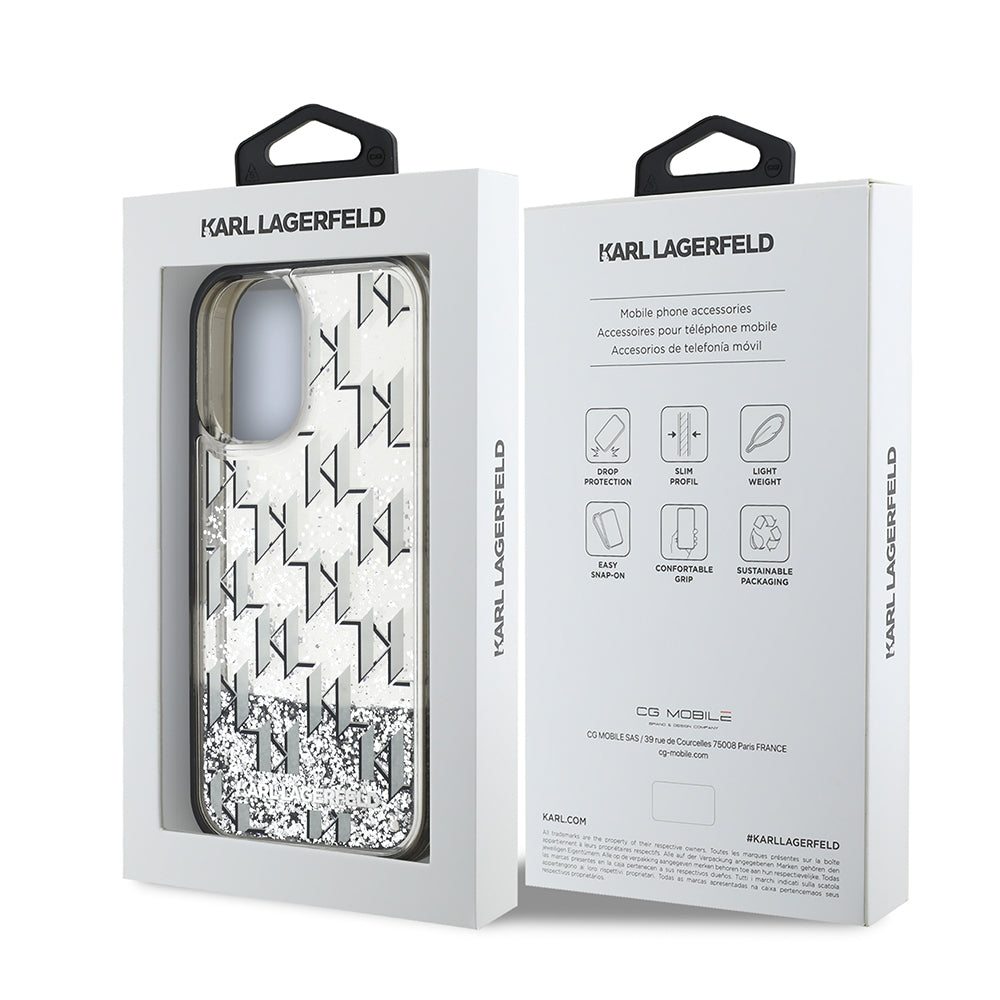 Karl Lagerfeld iPhone 16 Orjinal Lisanslı Simli KL Yazılı Monogram Gradient Telefon Kılıfı-8