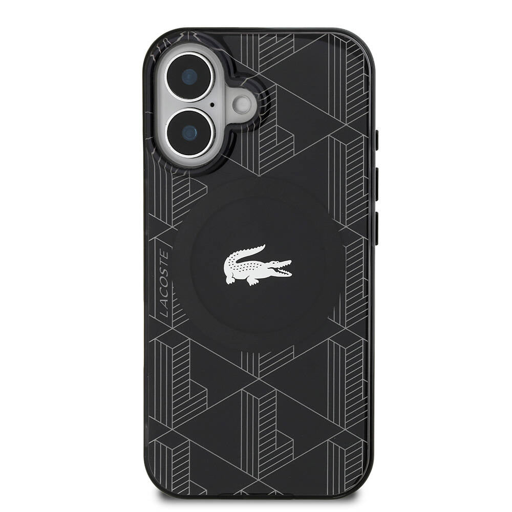 Lacoste iPhone 16 Orjinal Lisanslı M-safe Şarj Özellikli IML Baskılı Gümüş Timsah Logolu Monogram Kılıf