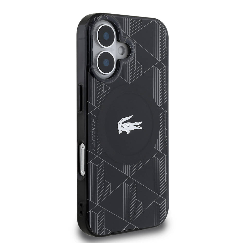Lacoste iPhone 16 Orjinal Lisanslı M-safe Şarj Özellikli IML Baskılı Gümüş Timsah Logolu Monogram Kılıf