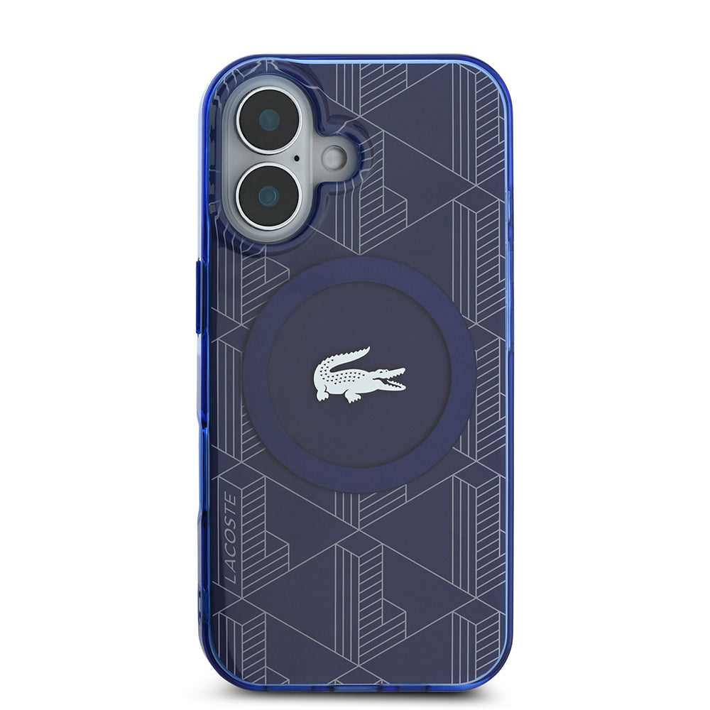 Lacoste iPhone 16 Orjinal Lisanslı M-safe Şarj Özellikli IML Baskılı Gümüş Timsah Logolu Monogram Kılıf