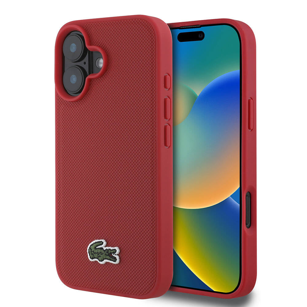 Lacoste iPhone 16 Orjinal Lisanslı PU Pike Desenli Arka Yüzey İkonik Timsah Dokuma Logolu Telefon Kılıfı - 16