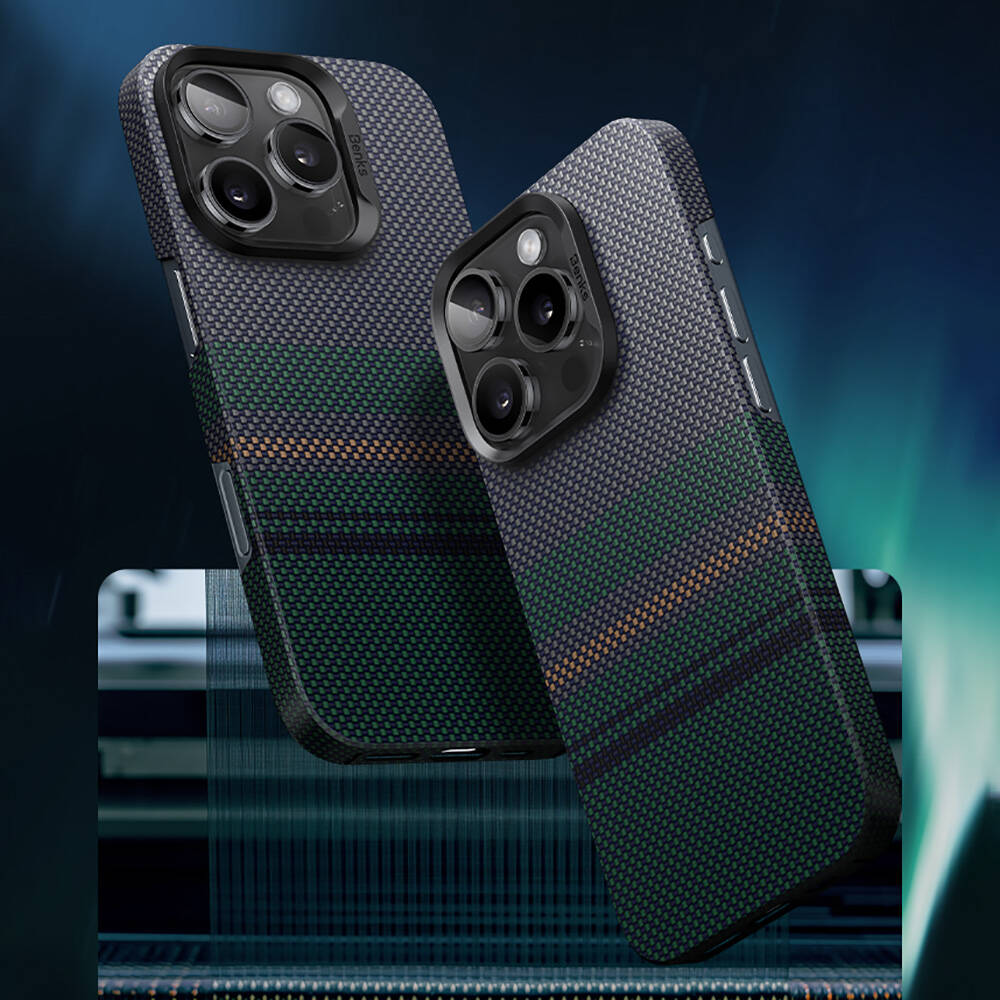 Benks Aurora ArmorAir iPhone 16 M-safe Şarj Özellikli Karbon Fiber Tasarımlı Kevlar Kılıf