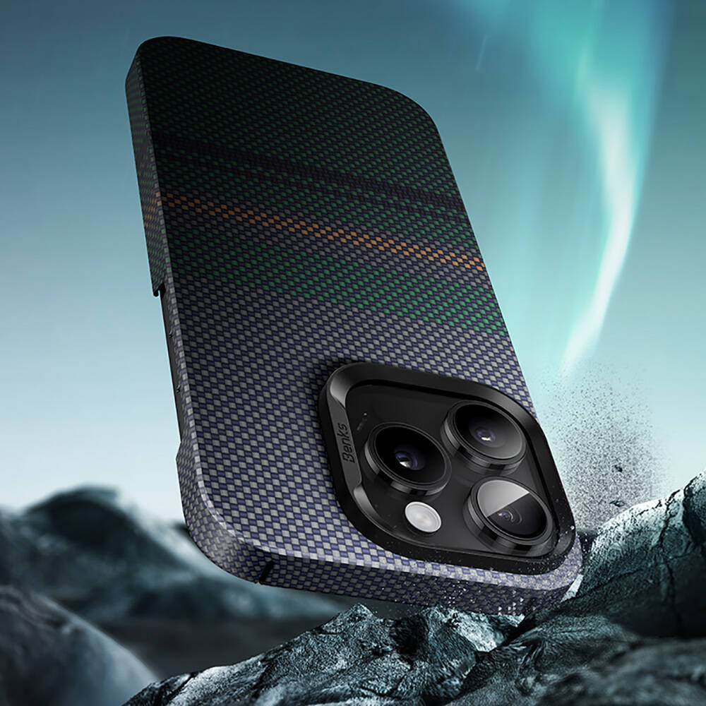 Benks Aurora ArmorAir iPhone 16 M-safe Şarj Özellikli Karbon Fiber Tasarımlı Kevlar Kılıf