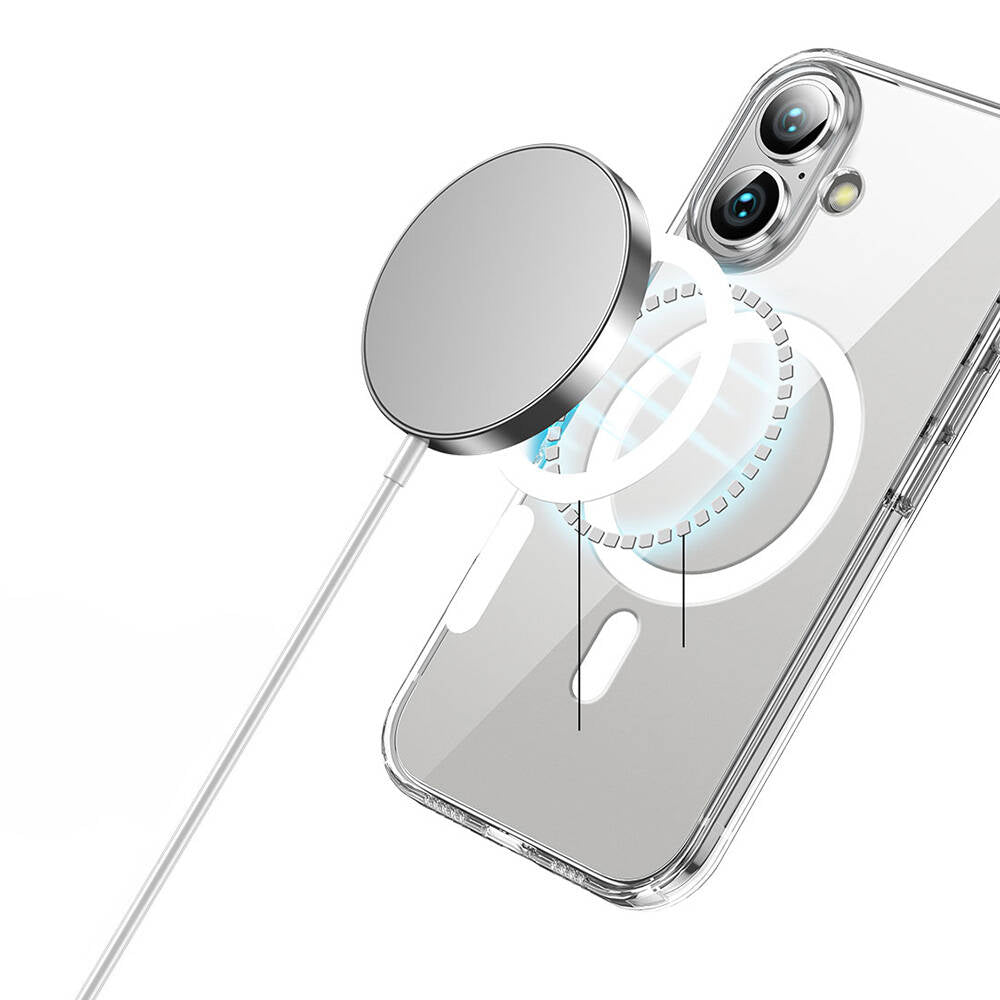 Wlons Pita iPhone 16 M-safe Şarj Özellikli Transparan Sert PC Telefon Kılıfı