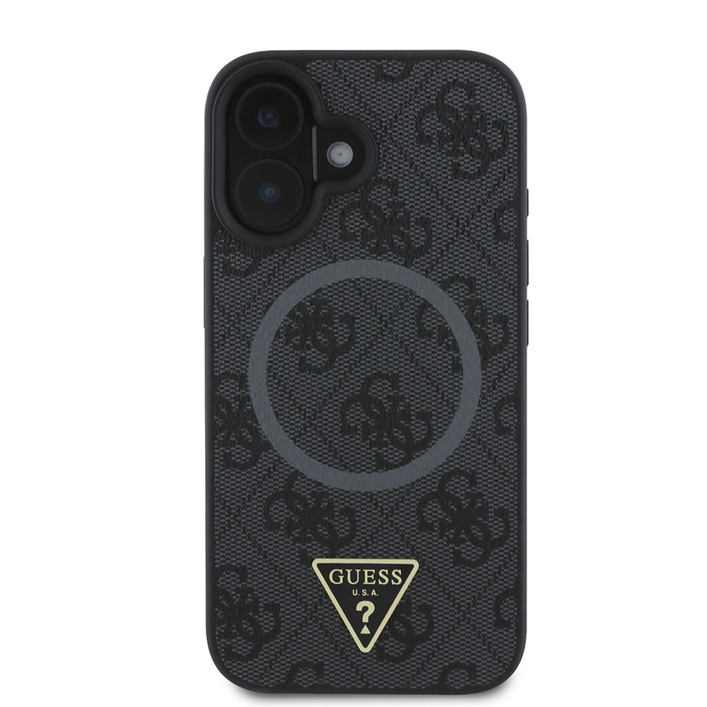 Guess iPhone 16 Plus Orjinal Lisanslı Magsafe Şarj Özellikli PU Üçgen Logo 4G Desenli Telefon Kılıfı-3