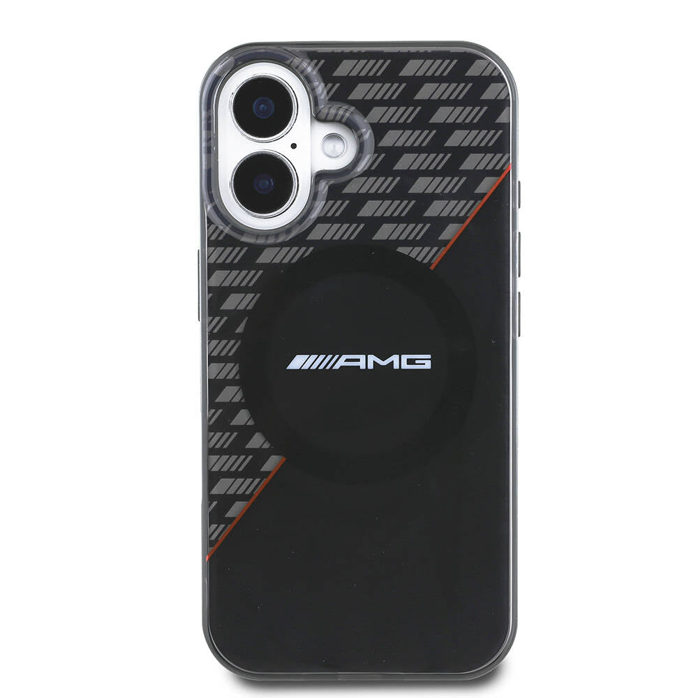 AMG iPhone 16 Plus Orjinal Lisanslı M-safe Şarj Özellikli Çift Katmanlı Kırmızı Çapraz Çizgili Kılıf